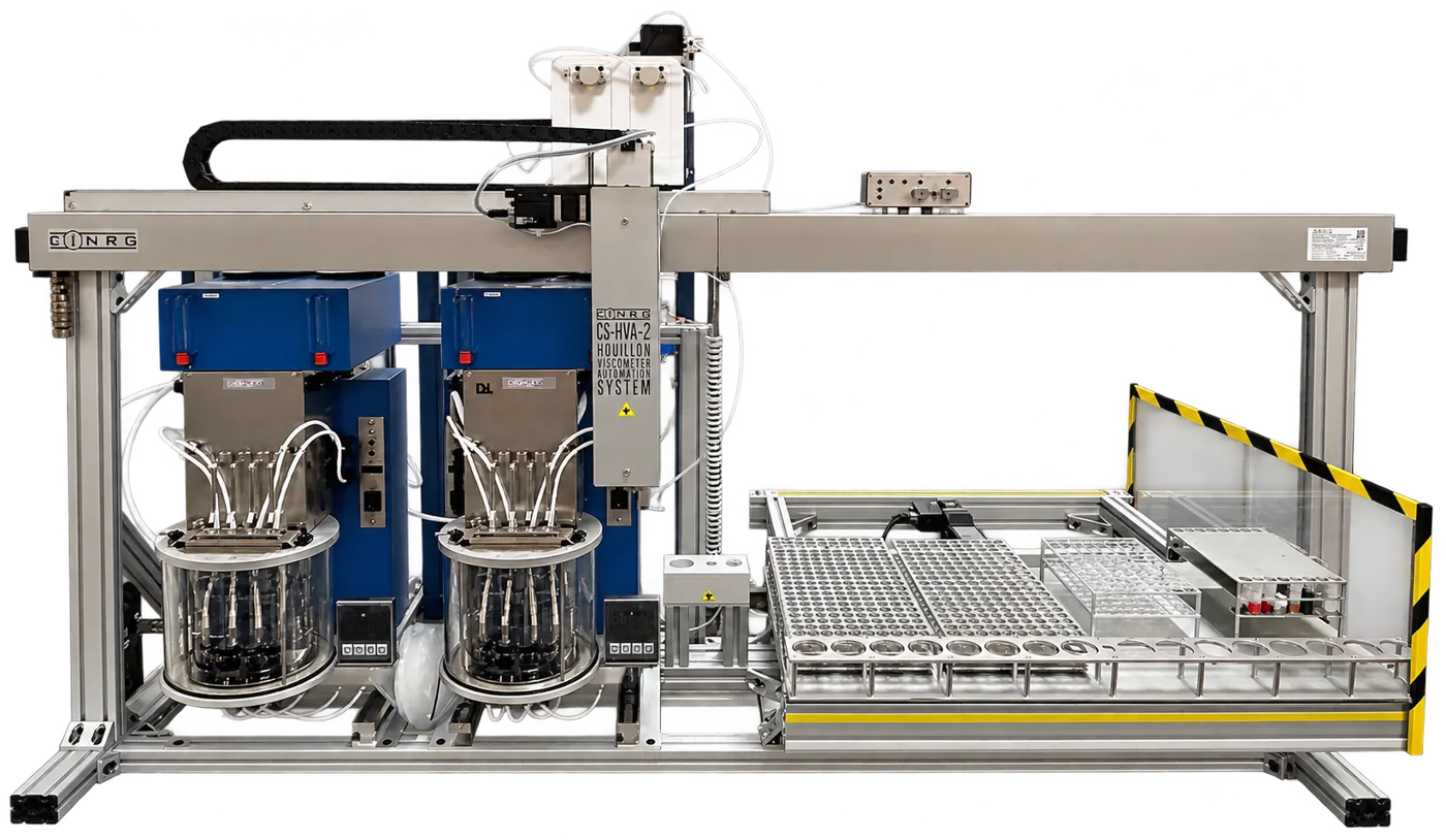 CINRG CS-HVA-2 Houillon viscometer automation system with two viscometer baths and sample table